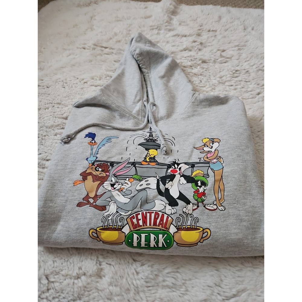 Looney Tunes x Friends Central Perk Graphic Hoodie Women's XL Grey